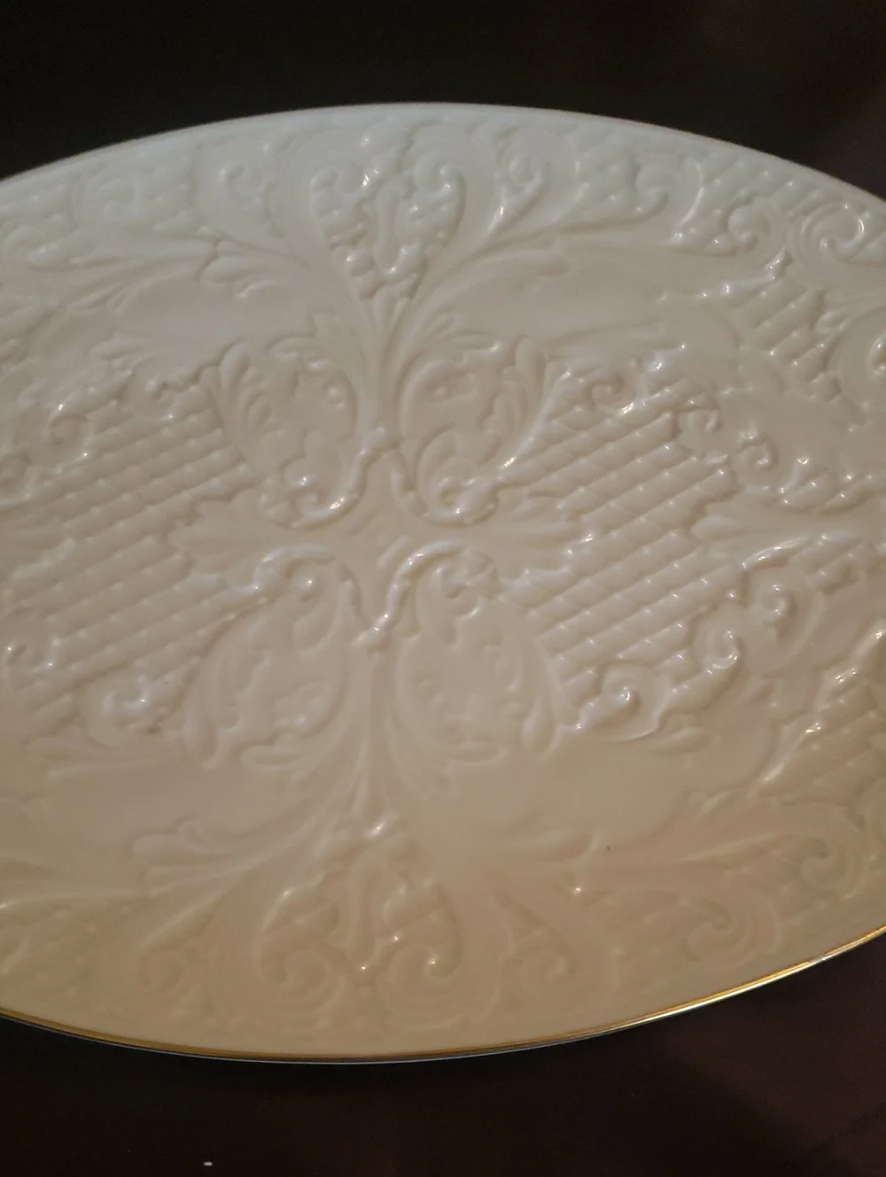 Lenox Dolphin Platter Cream Embossed Porcelain Serving Platter with Gold Rim